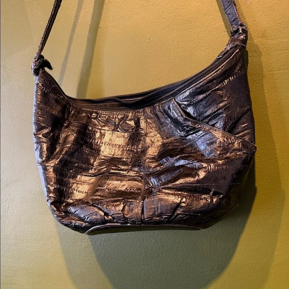 Vintage Eel Skin Leahter Black Shoulder Hobo Bag